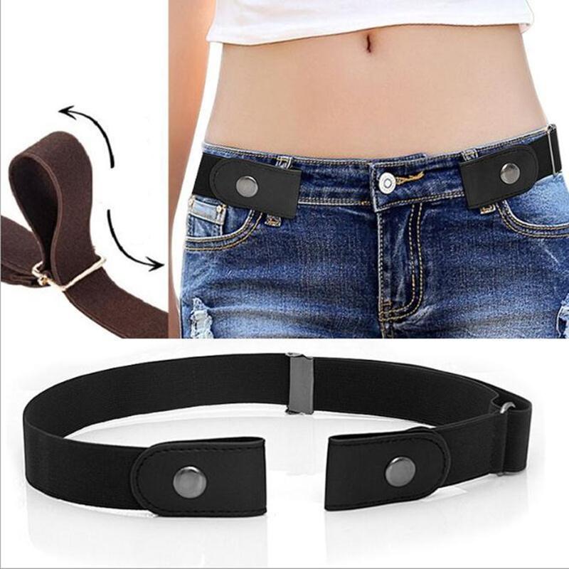 

Belts Buckle-Free Belt Stretch Elastic Waistband For Jeans Pants No Buckle Comfortable Waist Women Men Invisible, Brown