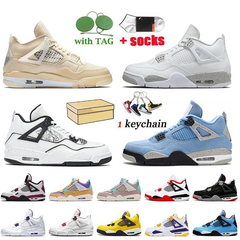 

High 4s 4 Basketball shoes University blue white oero shimmer Black Cat Lightning union noir Fire red bred Pure Money metallic purple green sneakers women trainers, Box