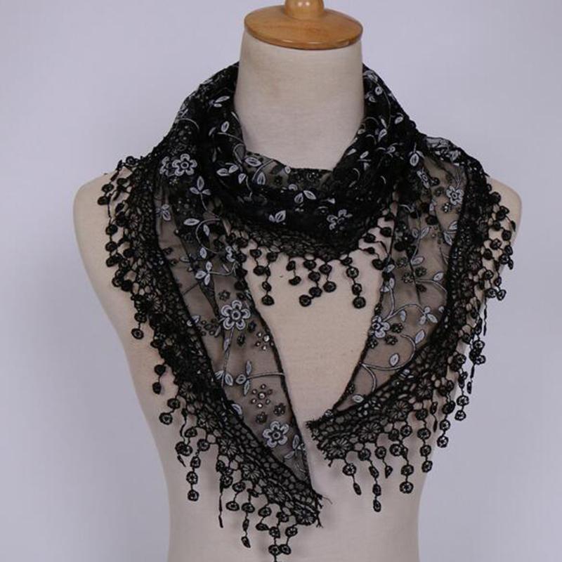 

Scarves Arrival Women Hollow Tassel Lace Rose Floral Knit Triangle Mantilla Scarf Shawl Wrap Fashion Accessory