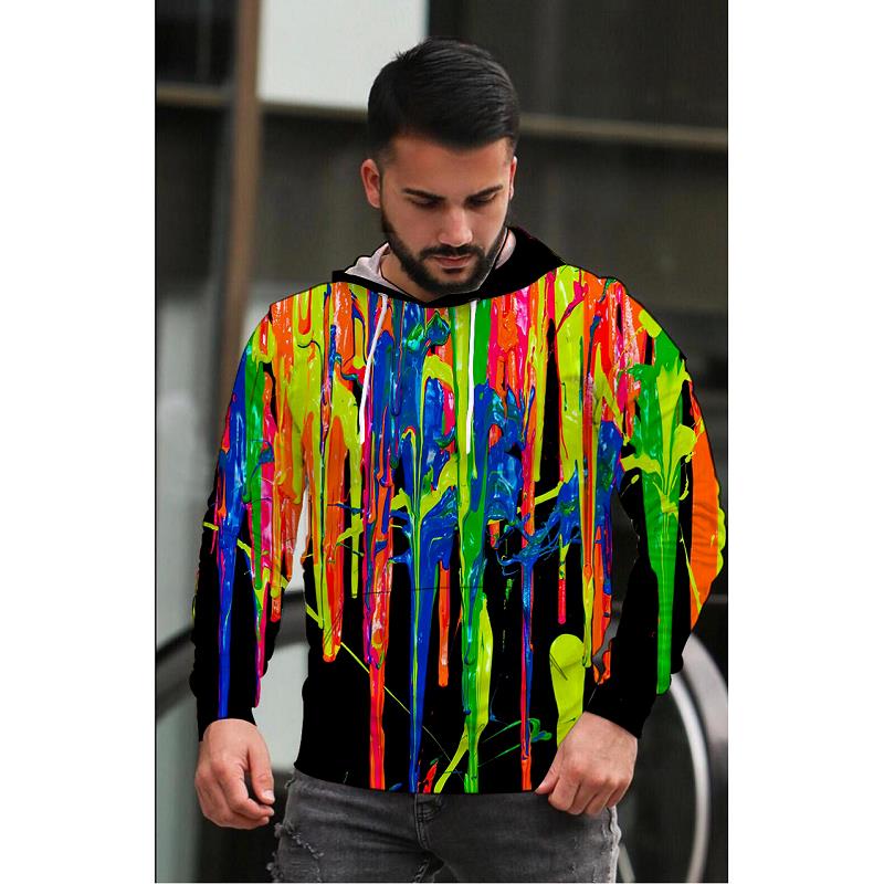 

Men's 3D printing hoodie Rainbow Colors visual impact party top punk goth round neck high quality American sweatshirt, Wy-32