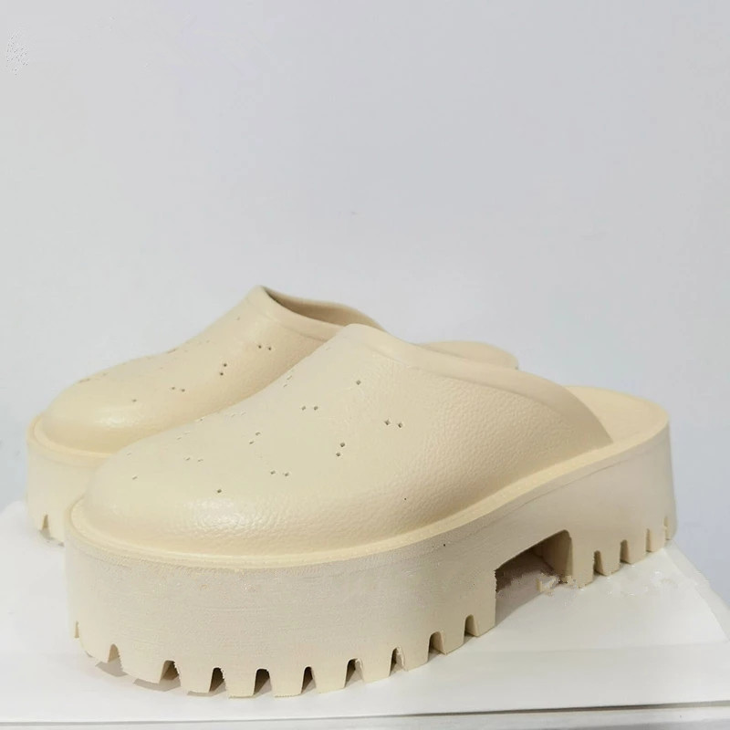 

Designer Thick Sole Women Half Slippers Round Toe Holes Platforms Slides Non-Slip Ladies Mules Jelly Shoes Woman Mujer, Green 2cm