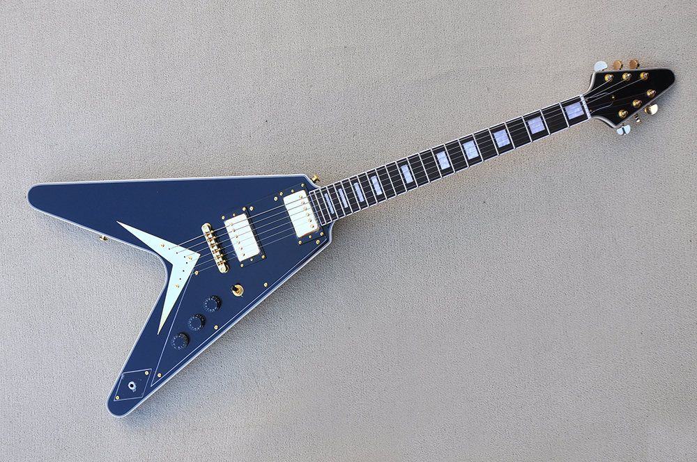 

Factory Flying V Black electric guitar with Mahogany Body and neck,Gold Hardware,rosewood fingerboard, can be customized