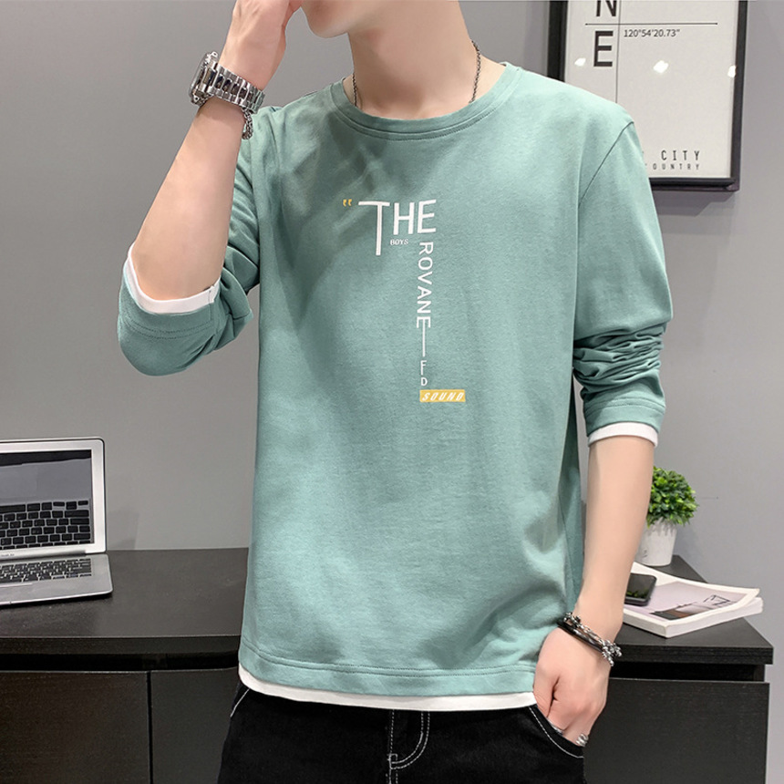 

cotton long sve t-shirt spring, autumn and winter bottoming shirt men's loose round neck pullover t-shirt student sweater men, White;black