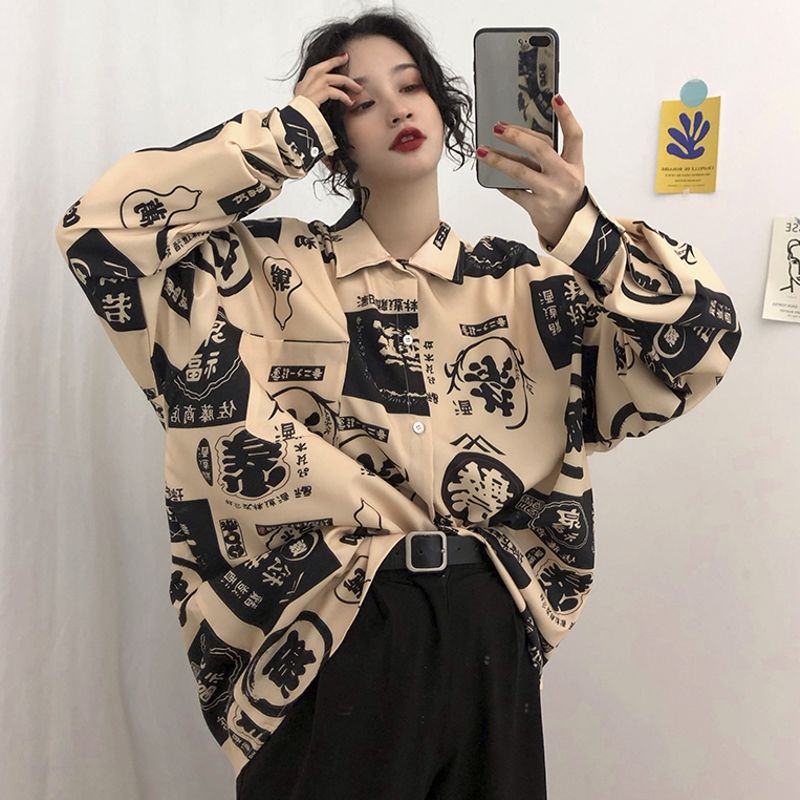 

2021 streetwear Harajuku blouse couple shirt women men Clothing Blouses bf long shirts spring autumn turn-down collar casual Top, 82524czcx