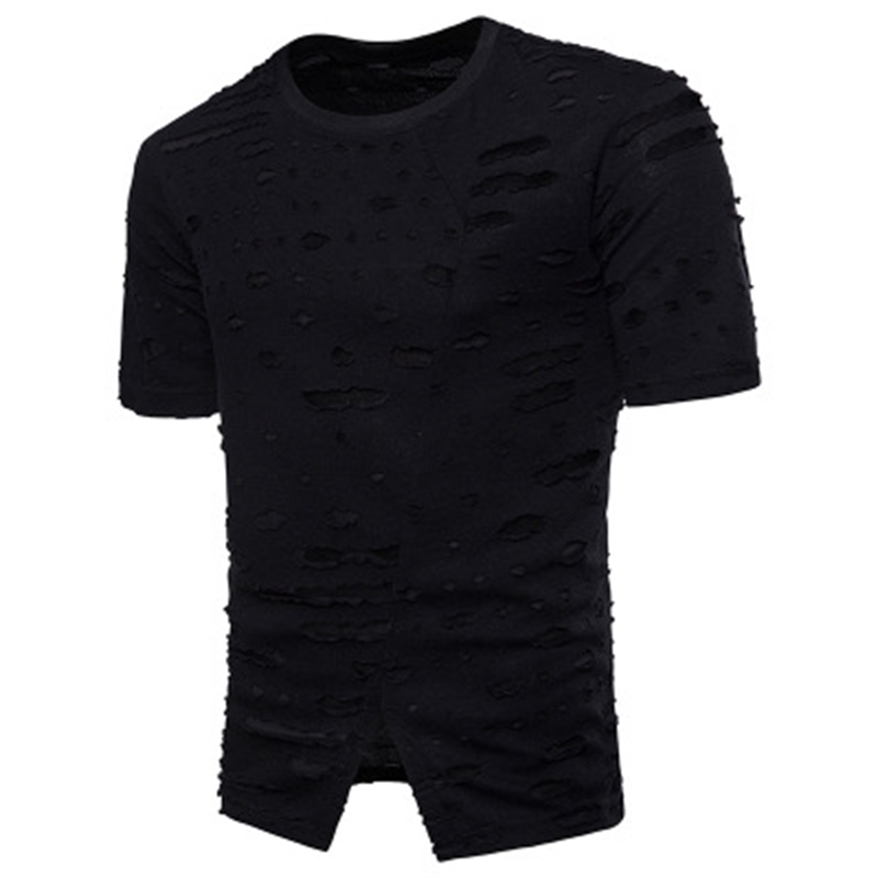 

fashion broken designer men t shirt summer solid crew neck casual high street homme black white t-shirt m-3xl, White;black