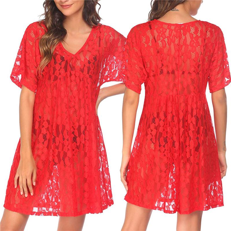 

Summer Women Lady Lace Crochet Bikini Cover Up Kimono Cardigan Swimwear Kaftan Bathing Suit Short Sleeve Vacation Beach Dress Women's