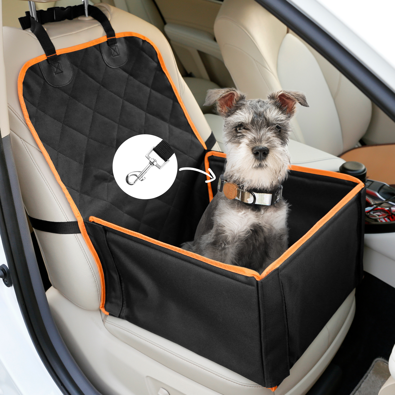 

amzdeal Dog Car Seat Covers with Protective Belt, Foldable in Waterproof and Breathable Oxford Fabric
