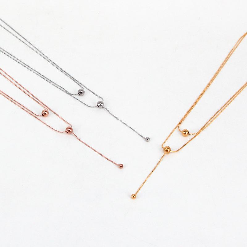 

Pendant Necklaces Fashion Stainless Steel Bead Love Double-deck Chain Round Ball Necklace Rose Gold Color Female Party Gift