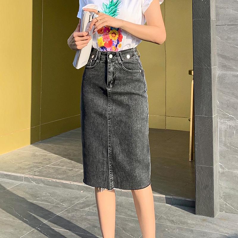 

Skirts Pure Cotton Denim Skirt Female Fashion Casual Loose High Waist A-Line Slim Five-Point Boutique Short 2021 Spring Style, Blackgrey
