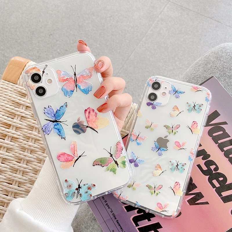 

fashion Color butterfly Transparent soft silicon phone case for iphone 7 8 Plus XS XR MAX 12 shockproof cover
