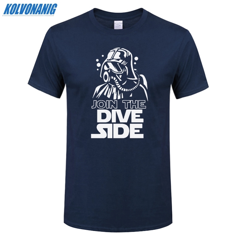 

JOIN THE DIVE SIDE DARK Underwater Funny Printed T Shirt Cotton Short Sleeve O-Neck Men's Clothing Brand Top Tee-Shirt Plus Size 210721, Navy 01