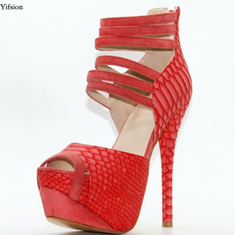 

Olomm Stylish Women Platform Sandals Sexy Thin High Heels Shoes Nice Peep Toe Red Casual US Plus Size 4-.5, Black