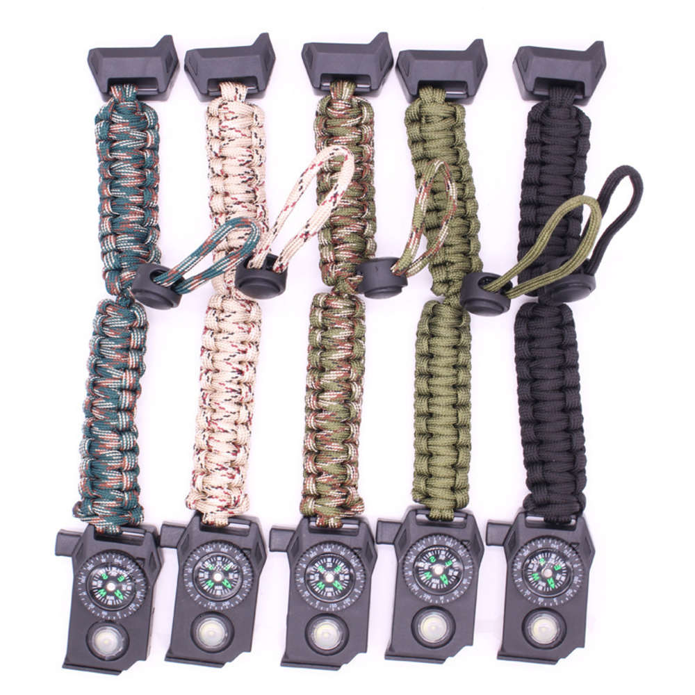 

SOS umbrella bracelet LED light multifunctional survival Bracelet outdoor camping mountaineering seven core polyester rope lifesaving, Golden;silver