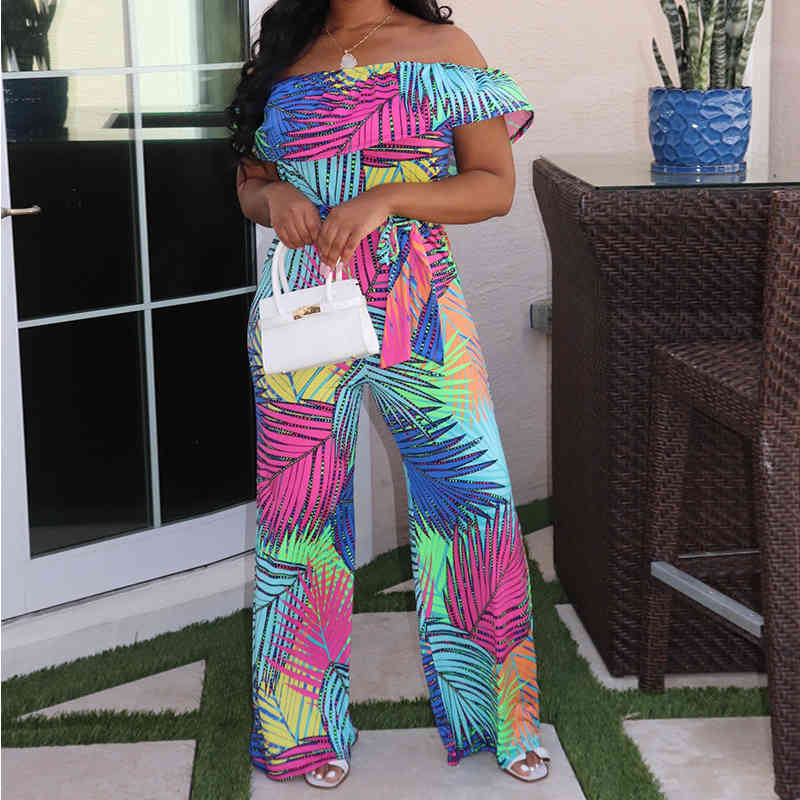 

Women Sexy Jumpsuit Floral Print Ruffle Short Sleeve Long Wide Leg Rompers Chic Ladies Jumpsuit Beachwear 210521, Multi