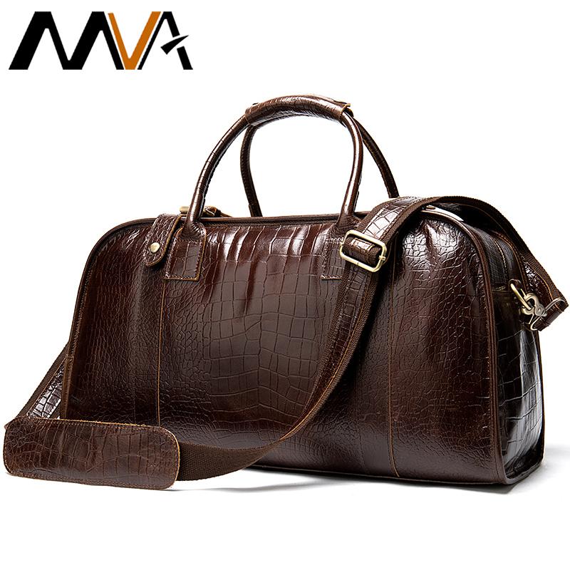 

Duffel Bags MVA Genuine Leather Travel Duffle Men Big Soft Weekend Luggage Handbag Large Unisex Alligator Patern