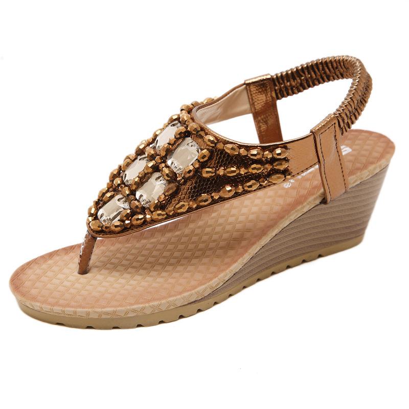 

Summer Shoes Women Bohemia Ethnic Flip Flops Soft Flat Sandals Woman Casual Comfortable Wedge Plus Size, Gold