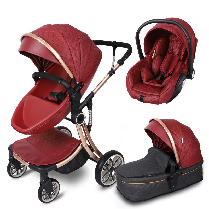 

Strollers# 3 In 1 Baby Stroller High Landscape Pram Egg Two Way Born Car Absorber Four-wheeled Carriage Light Trolly
