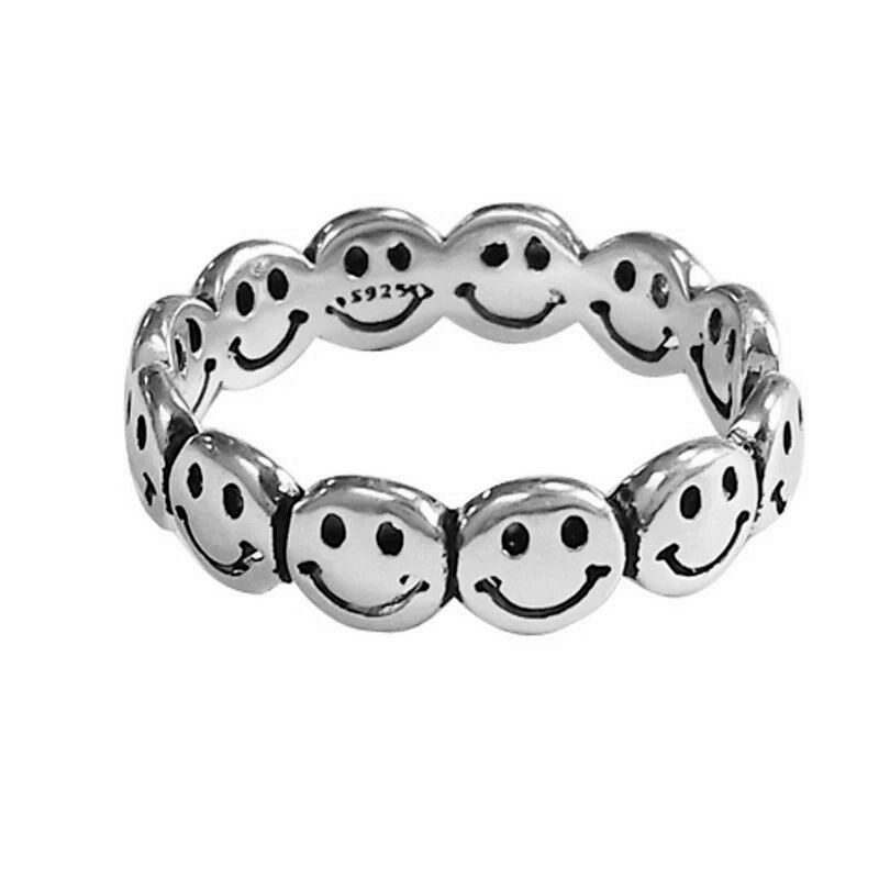 

Happy Smiley Aesthetic Ring Women's Punk Hip hop Adjustable Ring Stylish Copper Jewelry