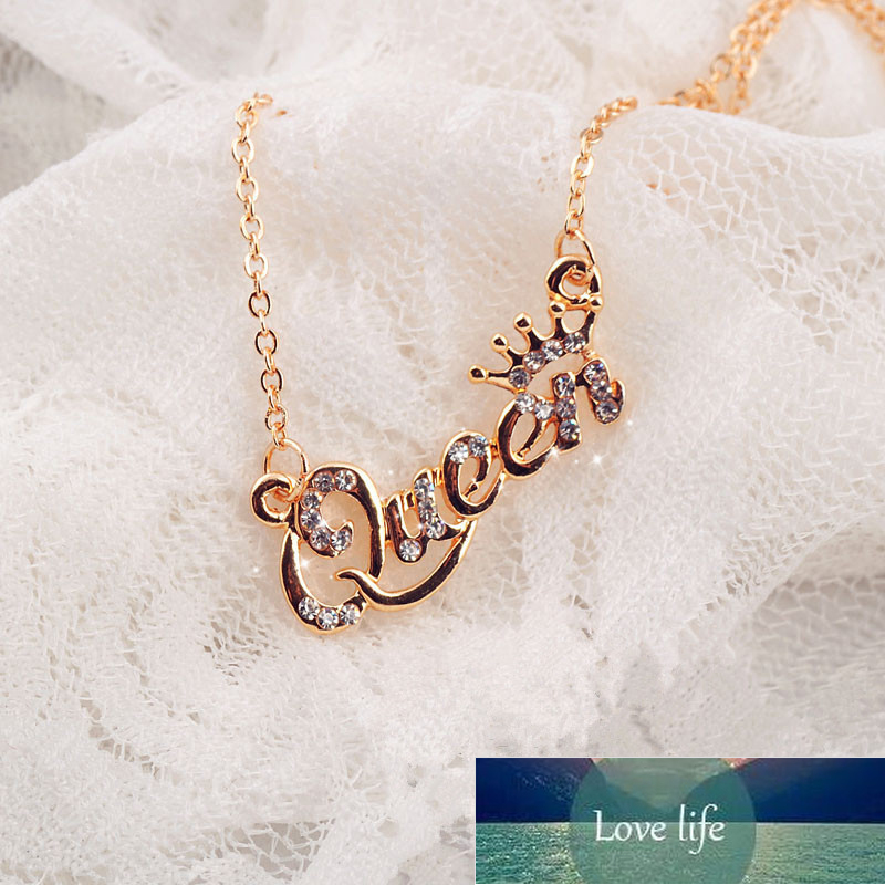 

New Fashion Luxury Gold-Color Queen Crown Chain Necklace Zircon Crystal Necklace Women Fashion Jewelry Birthday Present Gifts Factory price expert design Quality