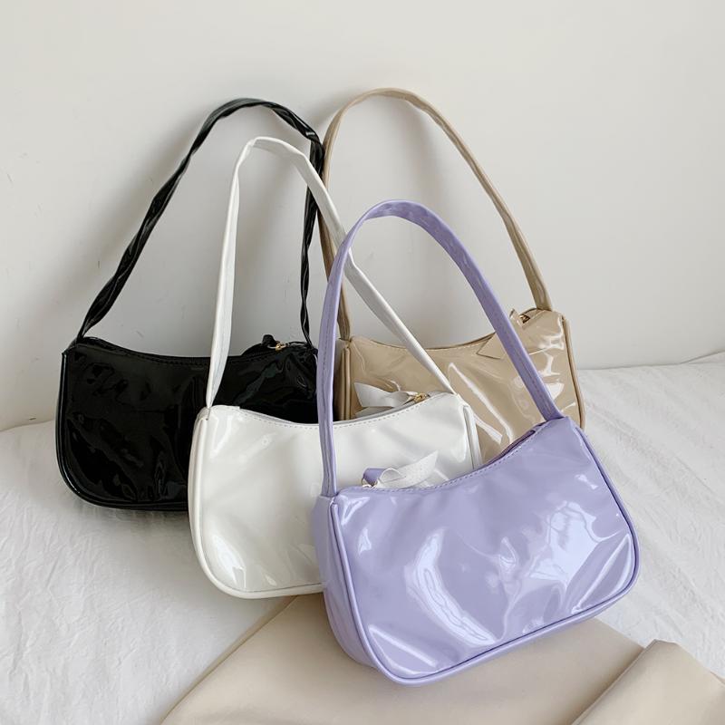 

Vintage Women Solid Color Patent PU Leather Shoulder Underarm Bag Casual Ladies Small Handbags Purse Cross Body, Black
