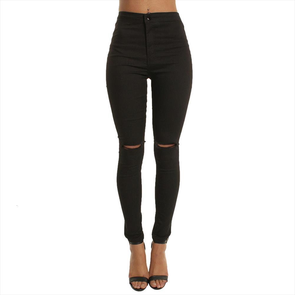 

hole long jeans casual women capri slim solid high waist zippers denim pants female daily trousers t3g, Black;white