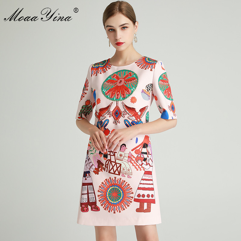 

Fashion Designer dress Summer Women's Dress Half sleeve Beaded Diamond Indie Folk Print Dresses 210524, Multi
