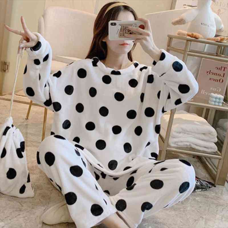 

Pajamas For Women Set Thick Warm Coral Fleece Homewear Winter Lounge Womens Sleepwear Soft Loose Solid Color Nightown Casual, Black;red