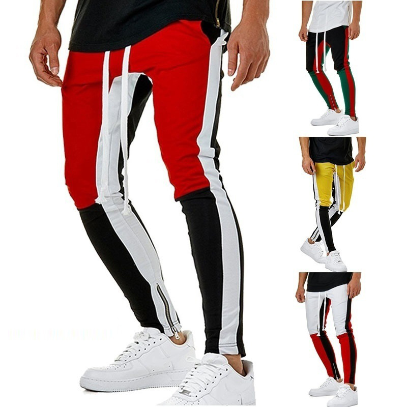 

QNPQYX New Men's Pants Hip Hop Stitching Contrast Color Slim-fitting Casual Pants Sports Fitness Jogging Trousers Men, Yellow