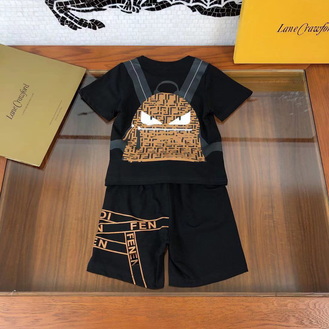 

2021ss summer fen and di brand sete t shirt boy grils cotton short set Designers Clothes Kids sports suit 90 T Shirt two piec suits fashio child, White