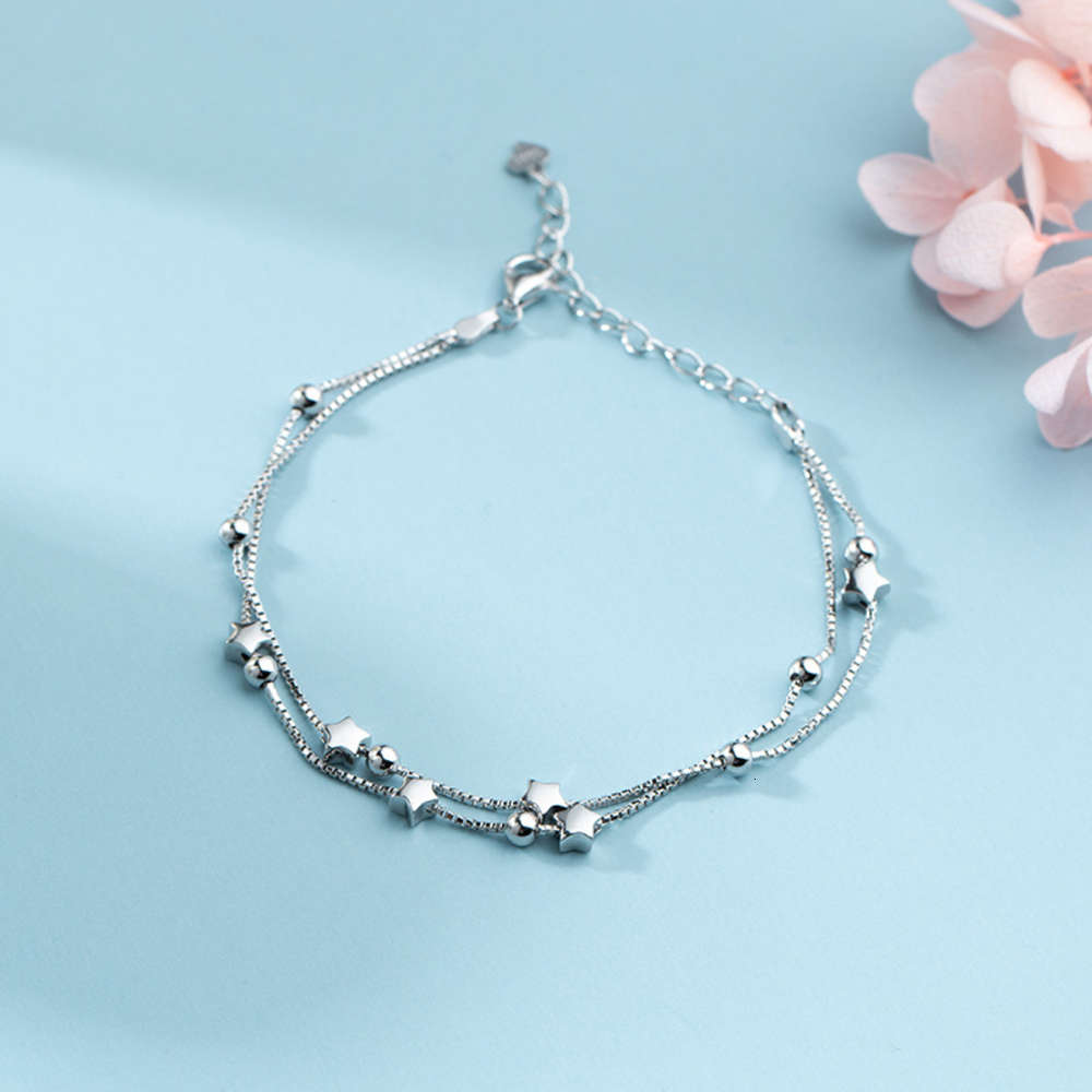 

Story Star Sea bracelet women's S925 silver double layer pentagonal personality design for girls, Black