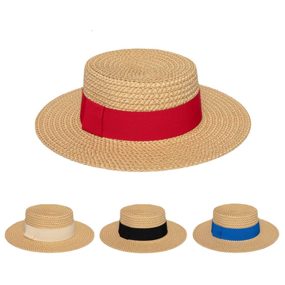 

Sun hat Jakijayi sun summer beach flat top sunshade straw hat, Blue;gray
