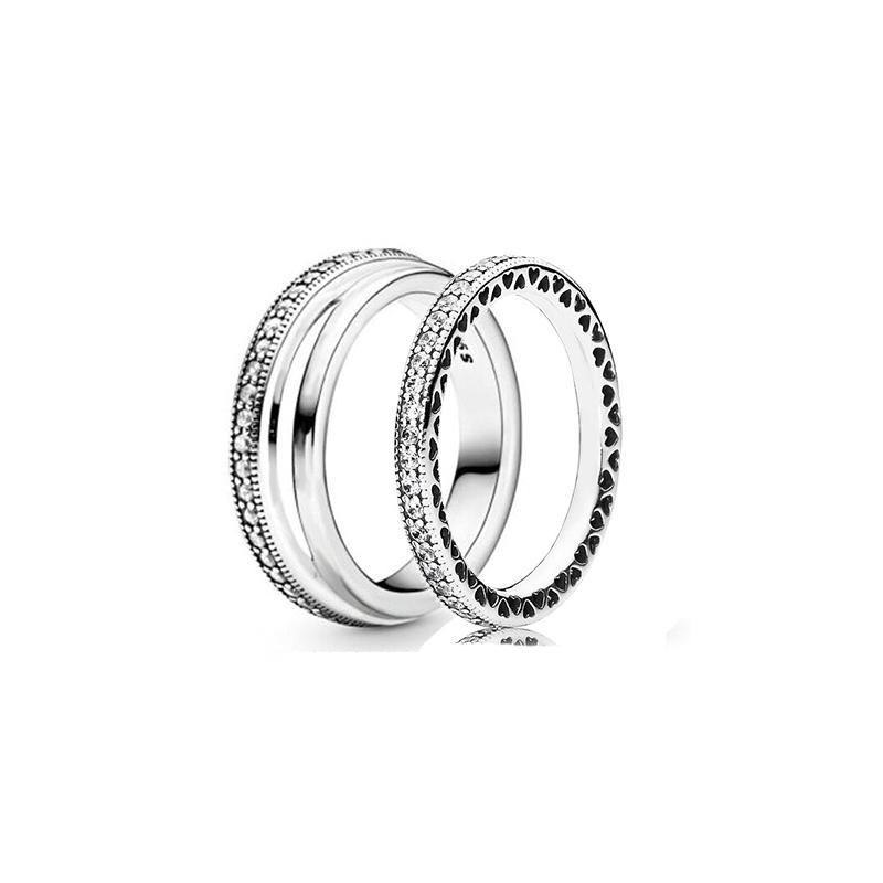 

Cluster Rings 2021 100% 925 High Quality Original Autumn Series Pavé Three Shiny Hollow Ring Couple Romantic Anniversary Jewelry