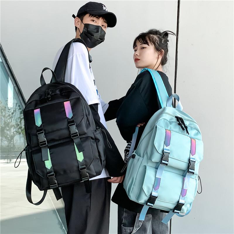 

School Bags Cute Casual Backpack Fashion Solid Color Women Nylon Schoolbags Teenagers Girls Shoulder Bag Mochilas, Black