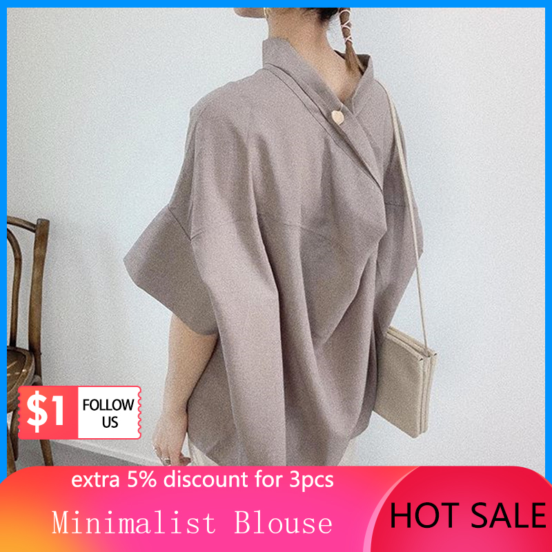 

Japan Minimalist Solid Summer Blouse Shirt Women Elegant Office Work Wear Top OL Clothes 2021 Korea Style Oversize Blouses Lady, Khaki