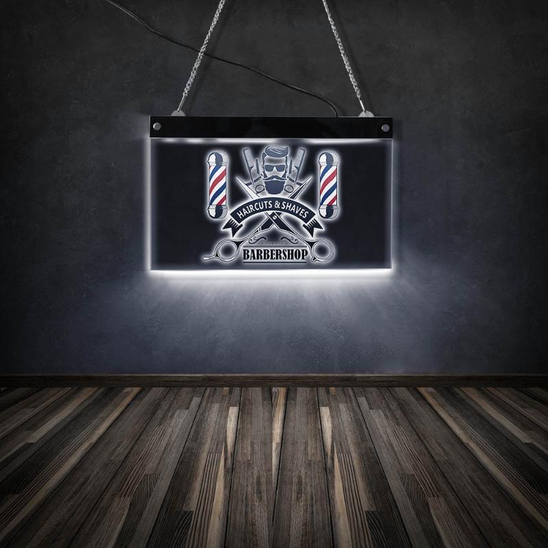 

Wall Lamp Haircuts & Shaves Barber Shop Acrylic Lighting Display Board Man Hairdresser LED Luminous Open Sign Business Light