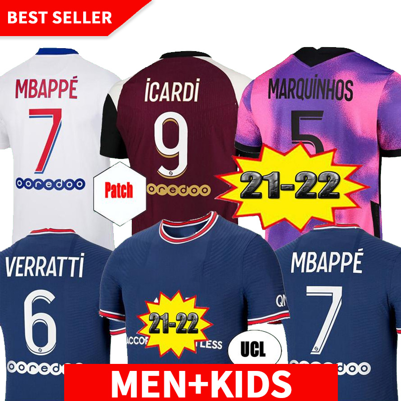 

20 21 22 soccer jersey MBAPPE KEAN SERGIO RAMOS2020 2021 Player version MARQUINHOS KIMPEMBE DI MARIA KEAN football Jersey soccer tops men shirt and kids sets, 2021 home