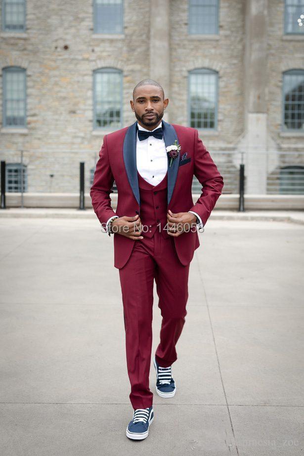 

Men's Suits & Blazers 2021 Arrival Groomsmen 3 Piece Wedding For Men Slim Fit Formal Burgundy Groom Tuxedo Man Blazer, As picture
