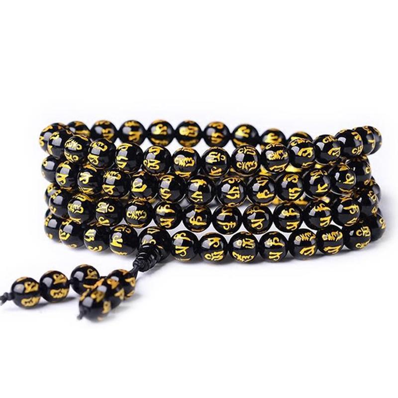 

Beaded, Strands Natural Red And Black Onyx 108 Beads Bracelet Gilding Six Words OM Couple For Men Women Buddha Prayer Jewelry