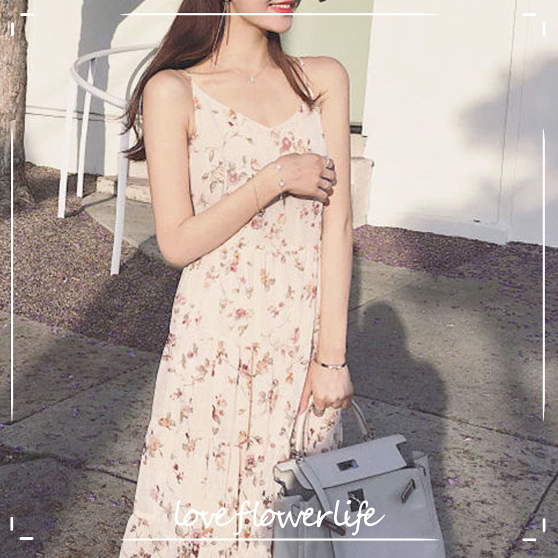 

Dress Korean Summer Elegant Sweet Midi Dress Women Casual Beach Floral Strap Dress Female Evening Party Design 210521, As picture