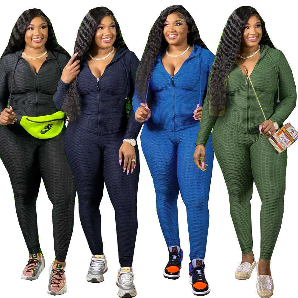 

Women Plus Size Sports Tracksuits Fashion Solid Hoodie Zipper Jacket Pencli Pants Suit Club Party Ladies Casual 2 Piece Set XL, Black