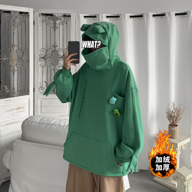 

Men's Hoodies & Sweatshirts Autumn/winter Cartoon Green Frog Coat Hooded And Fleeced Hoodie For Men Women Loose Korean Long-sleeve Pullover, 01