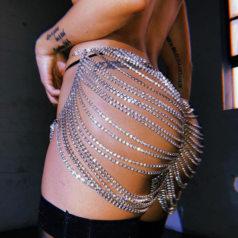 

Sparkly Rhinestone Fishnet Mini Skirt Fashion Hollow Out Women Skirts Summer Sexy Clubwear Cover Up Beachwear For Lady, Gold