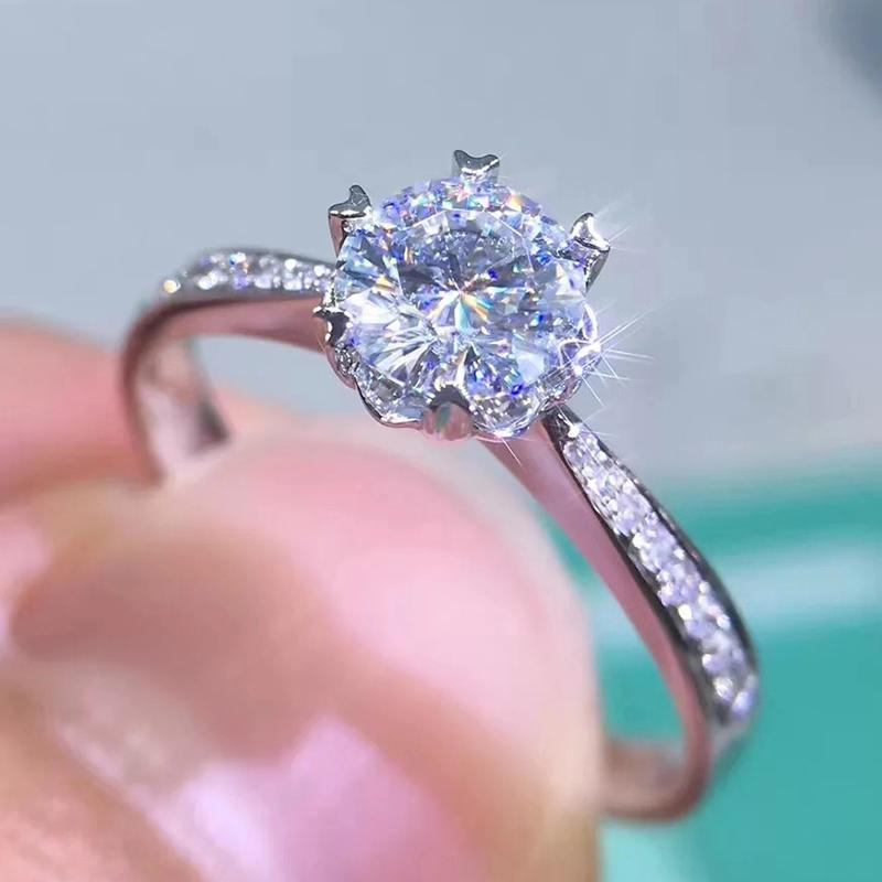 

Cluster Rings Snowflake Shape 9K White Gold Ring Moissanite Engagement Anniversary Wedding DF Color Test Positive, Golden;silver