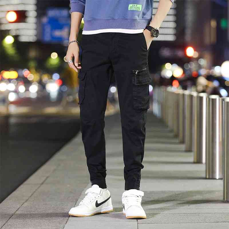 

Trendy overalls autumn winter new loose and versatile youth Multi Pocket men's casual pants, Gray