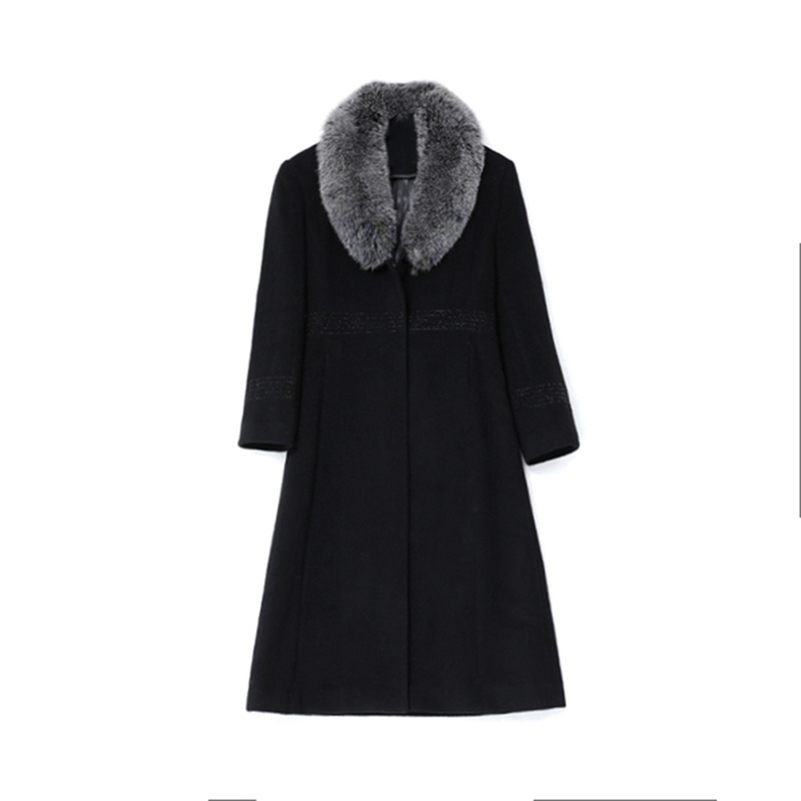 

WYWAN Winter woolen coat women black wool waist fur collar loose fashion jacket 211018, Beige