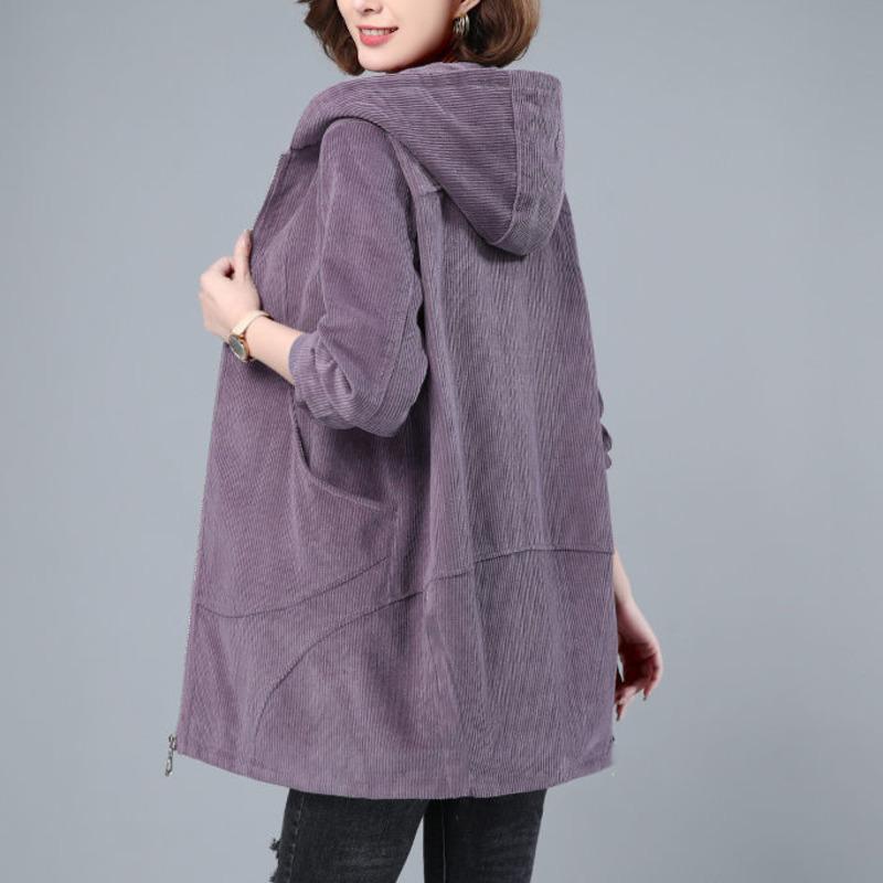 

Women's Trench Coats Women Corduroy Coat 2021 Spring Autumn Long Jacket Plus Size 5XL Solid Mother Hooded Windbreaker, Wine red