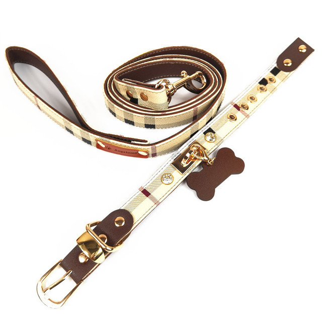 

Latest Pets Collar Leashes Set Cute Plaid Pendant Pet Collars Outdoor Corgi Pug Dog Leash Supplies