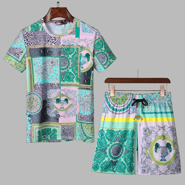 

Casual Suit Mens Tracksuit Fashion Summer Sportwear Crew Neck Short Sleeves T-shirt+shorts 2 Color Option High Quality