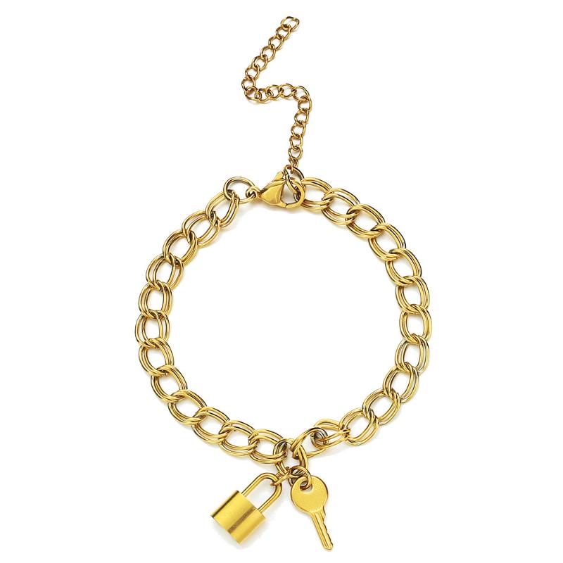 

Charm Bracelets Stainless Steel Double Layer Circle Link Chain Lock Key For Women Padlock Bracelet Jewelry Girlfriend Gift