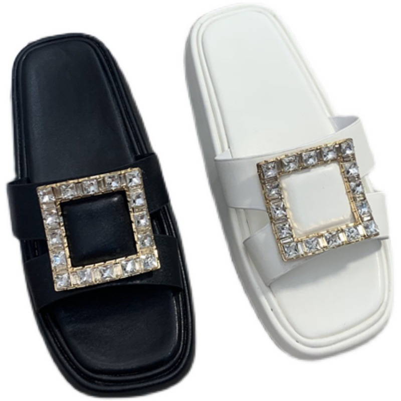 

Classic womens sandals, diamond square button slippers, thick soled high-heeled in summer, suitable for both indoor and outdoor parties Beach Hotel, Black